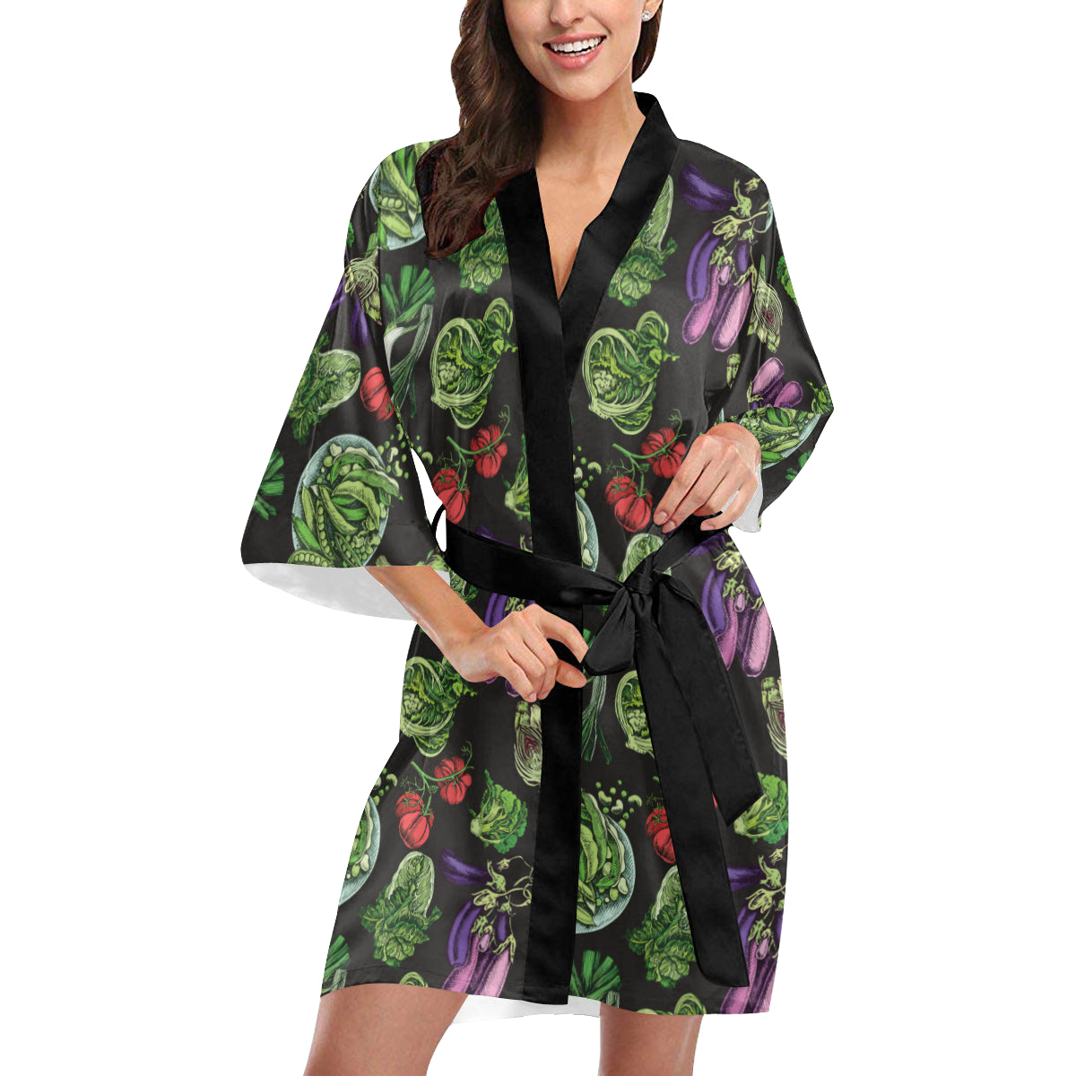 Lettuce Pattern Print Design 01 Women's Short Kimono