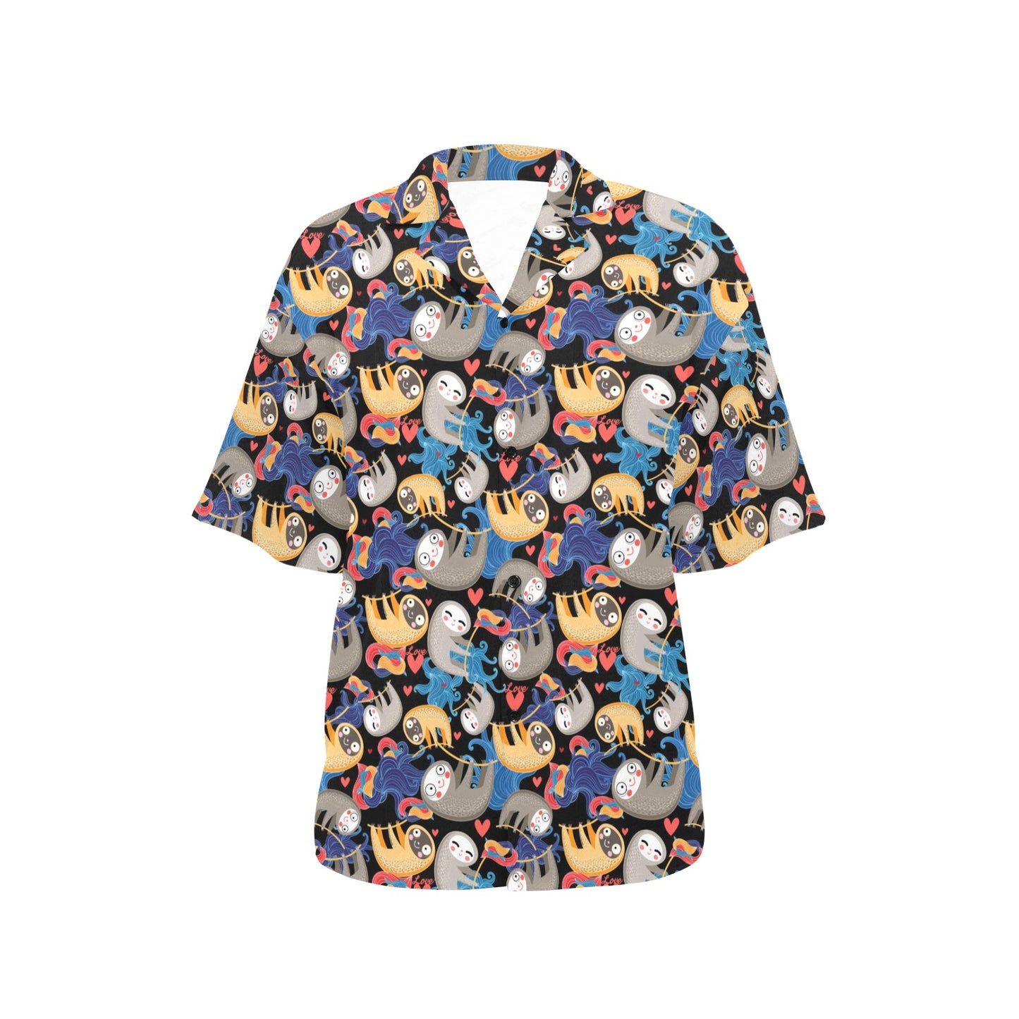 Sloth Cartoon Design Themed Print Women's Hawaiian Shirt