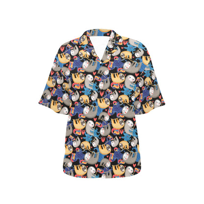 Sloth Cartoon Design Themed Print Women's Hawaiian Shirt