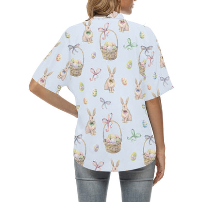 Rabbit Easter Eggs Pattern Print Design 03 Women's Hawaiian Shirt