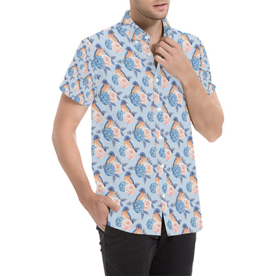 Bluebird Pattern Print Design 01 Men's Short Sleeve Button Up Shirt