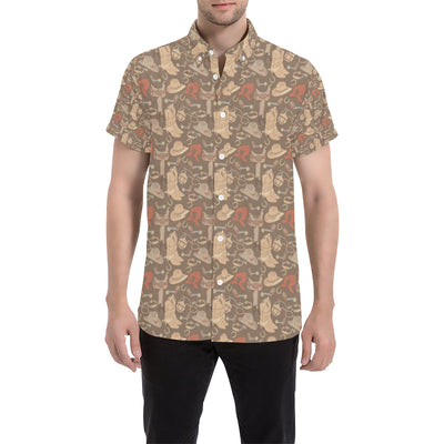 Cowboy Pattern Print Design 02 Men's Short Sleeve Button Up Shirt