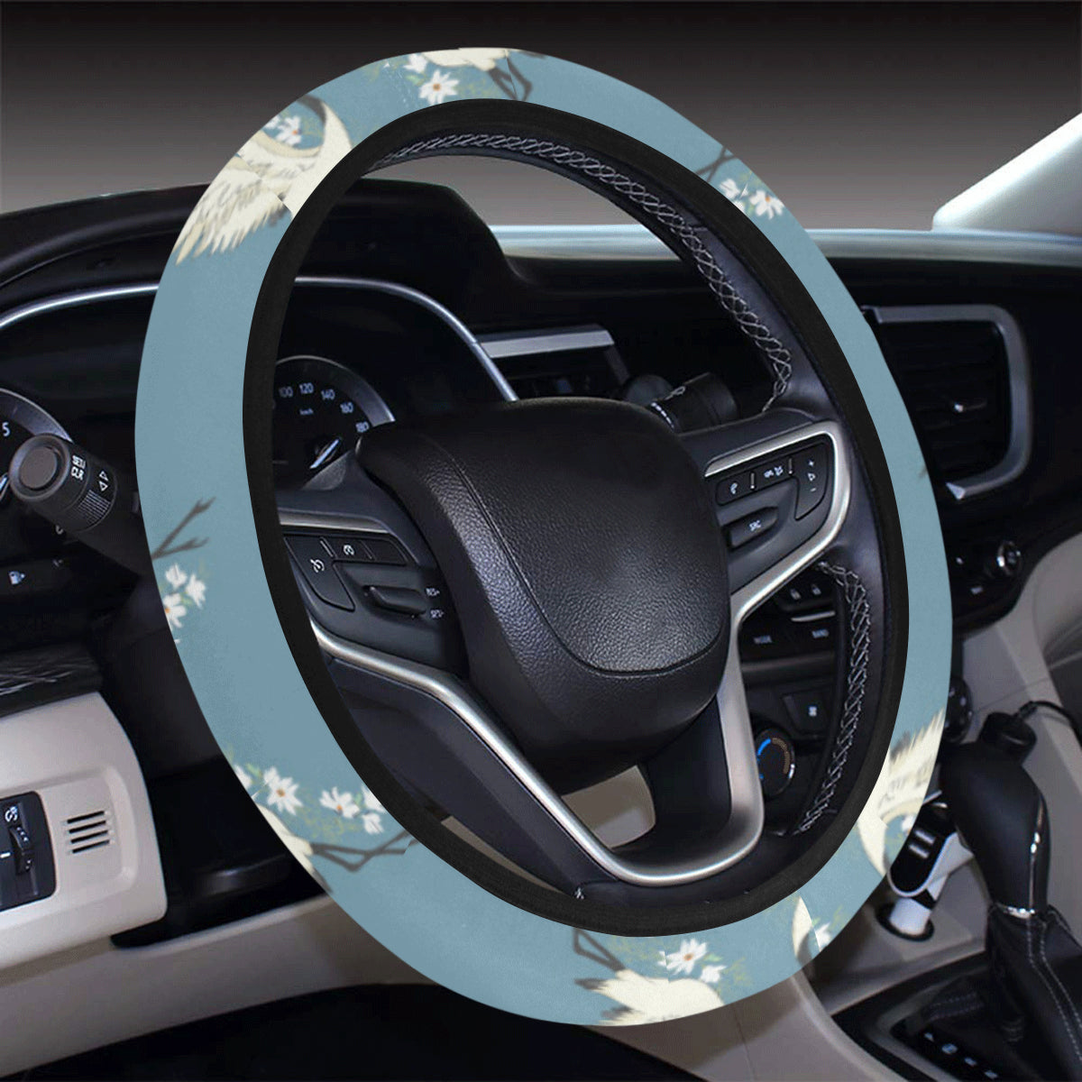 Crane Pattern Print Design 05 Steering Wheel Cover with Elastic Edge