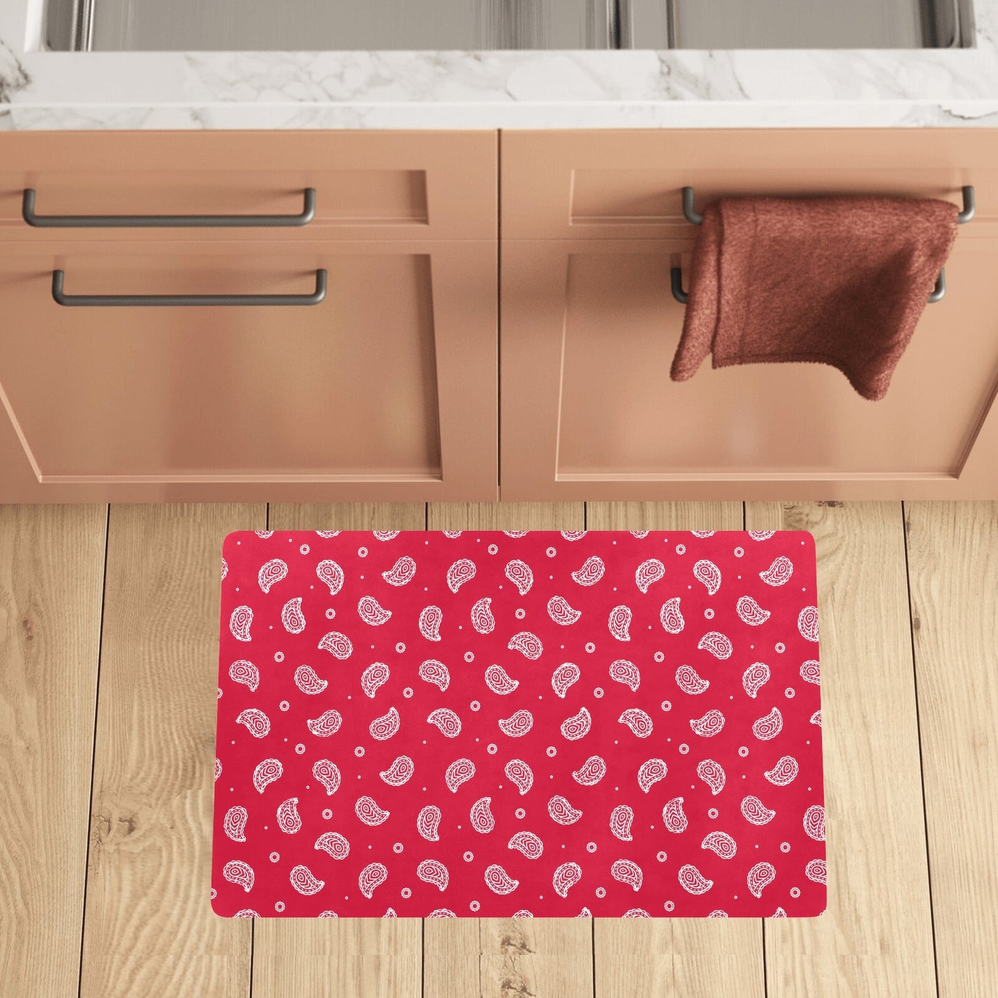 Bandana Red Paisley Print Design LKS305 Kitchen Mat