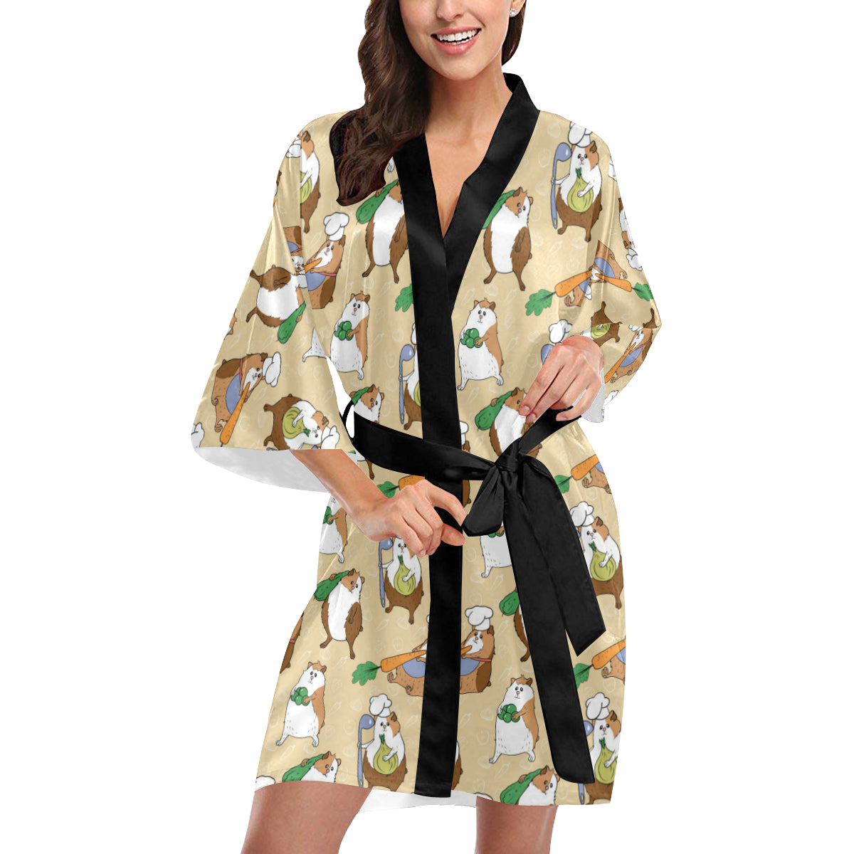 Guinea Pig Pattern Print Design 03 Women's Short Kimono