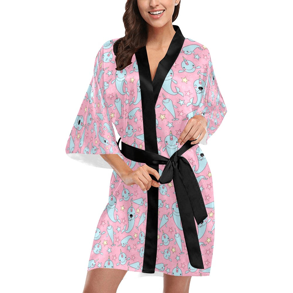 Narwhal Cartoon Cute Print Women's Short Kimono