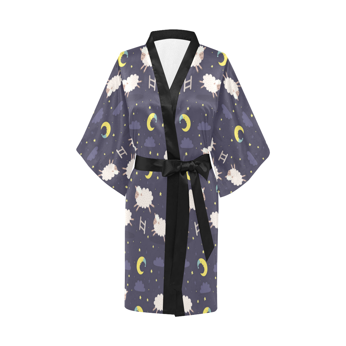Sheep Night Pattern Print Design 02 Women's Short Kimono