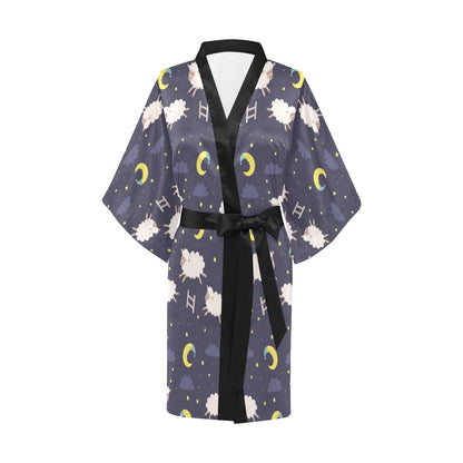 Sheep Night Pattern Print Design 02 Women's Short Kimono