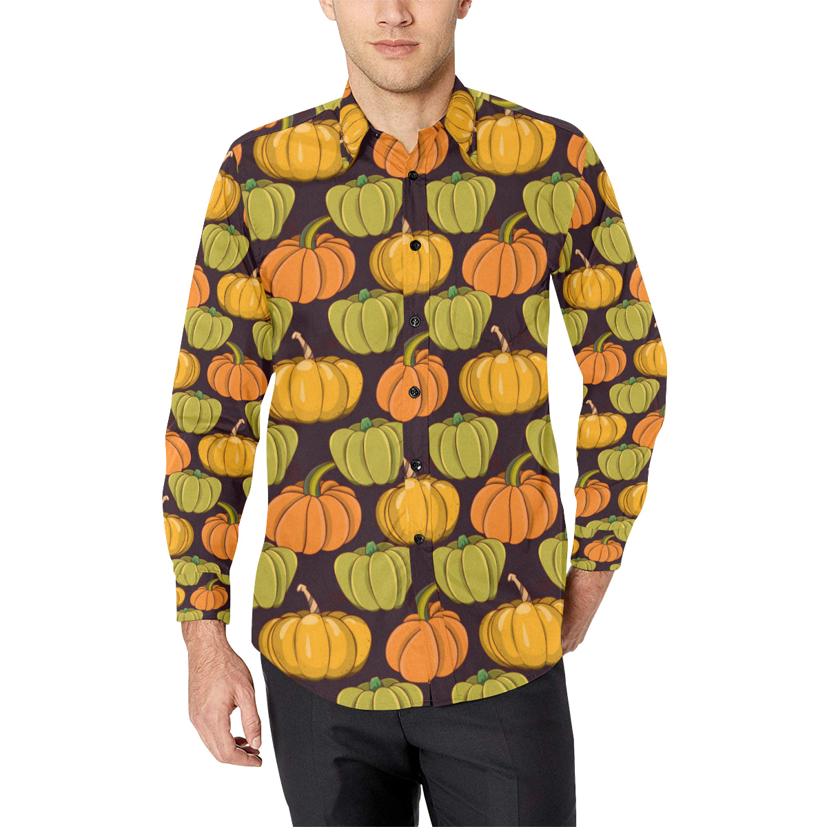 Pumpkin Pattern Print Design A01 Men's Long Sleeve Shirt