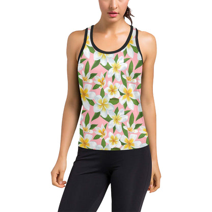 White Plumeria Pattern Print Design PM011 Women's Racerback Tank Top