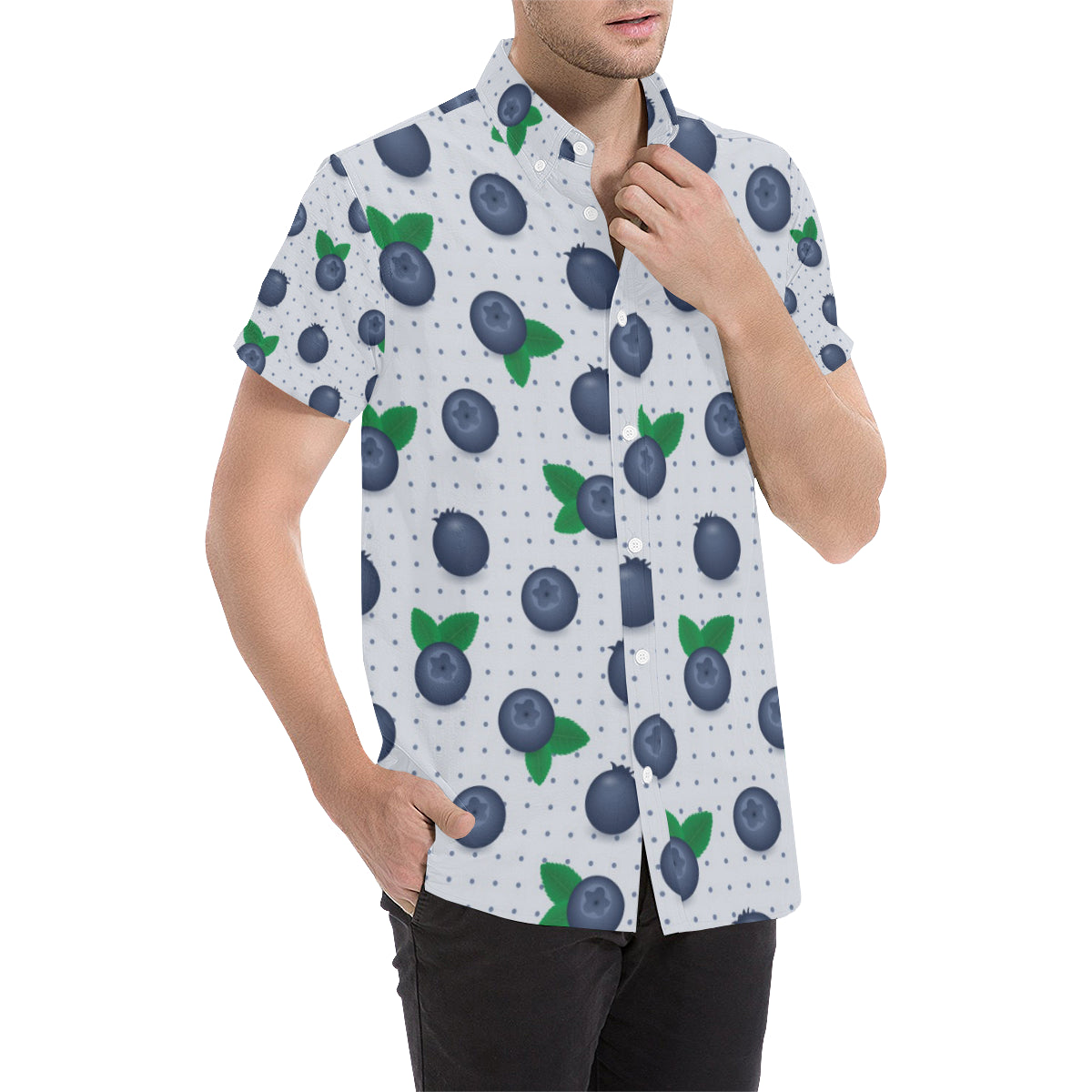 Blueberry Pattern Print Design BB02 Men's Short Sleeve Button Up Shirt