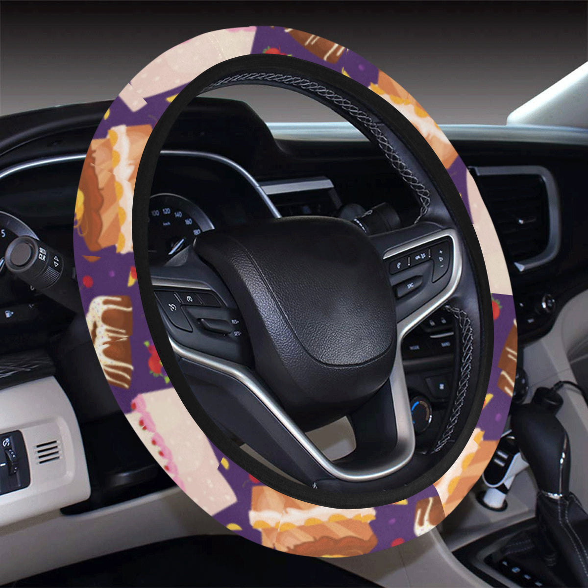 Cake Pattern Print Design 05 Steering Wheel Cover with Elastic Edge