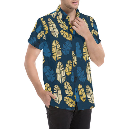Banana Leaf Pattern Print Design BL09 Men's Short Sleeve Button Up Shirt