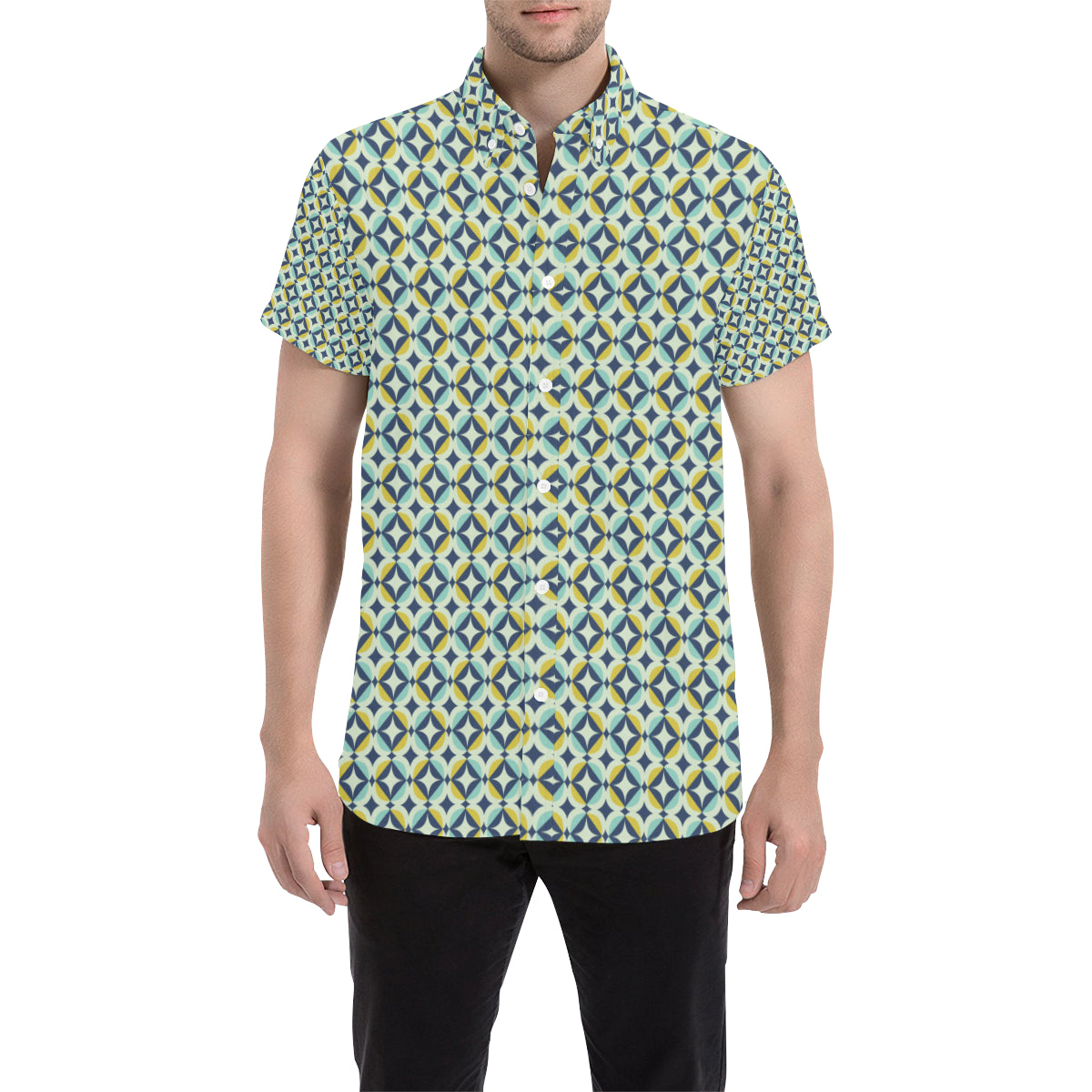 Swedish Design Pattern Men's Short Sleeve Button Up Shirt