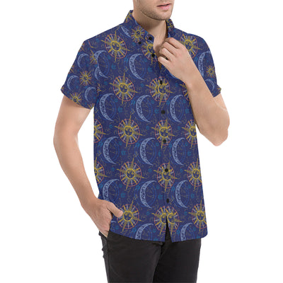 Celestial Moon Sun Pattern Print Design 01 Men's Short Sleeve Button Up Shirt