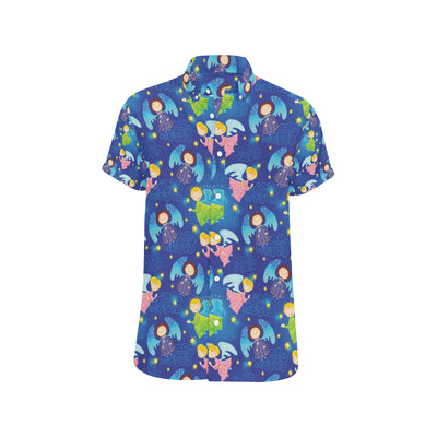 Angel Little Pattern Print Design 02 Men's Short Sleeve Button Up Shirt