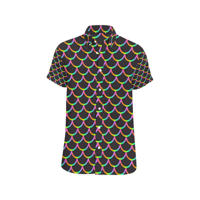 Mermaid Tail Rainbow Design Print Men's Short Sleeve Button Up Shirt