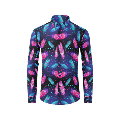Feather Colorful Boho Design Print Men's Long Sleeve Shirt