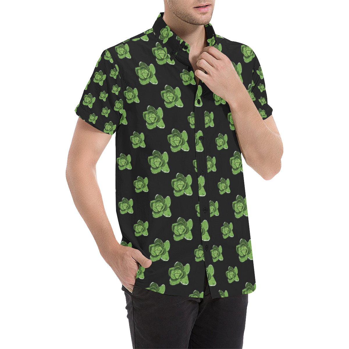Cabbage Pattern Print Design 03 Men's Short Sleeve Button Up Shirt