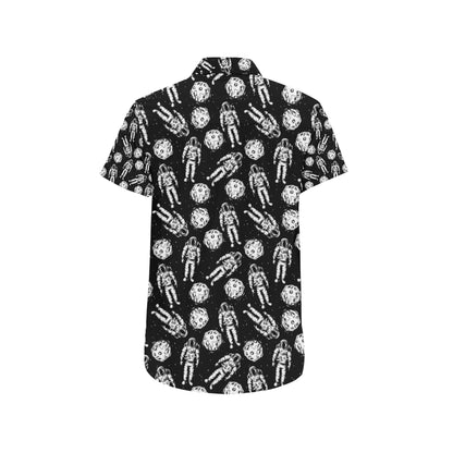 Astronaut Pattern Print Design 03 Men's Short Sleeve Button Up Shirt