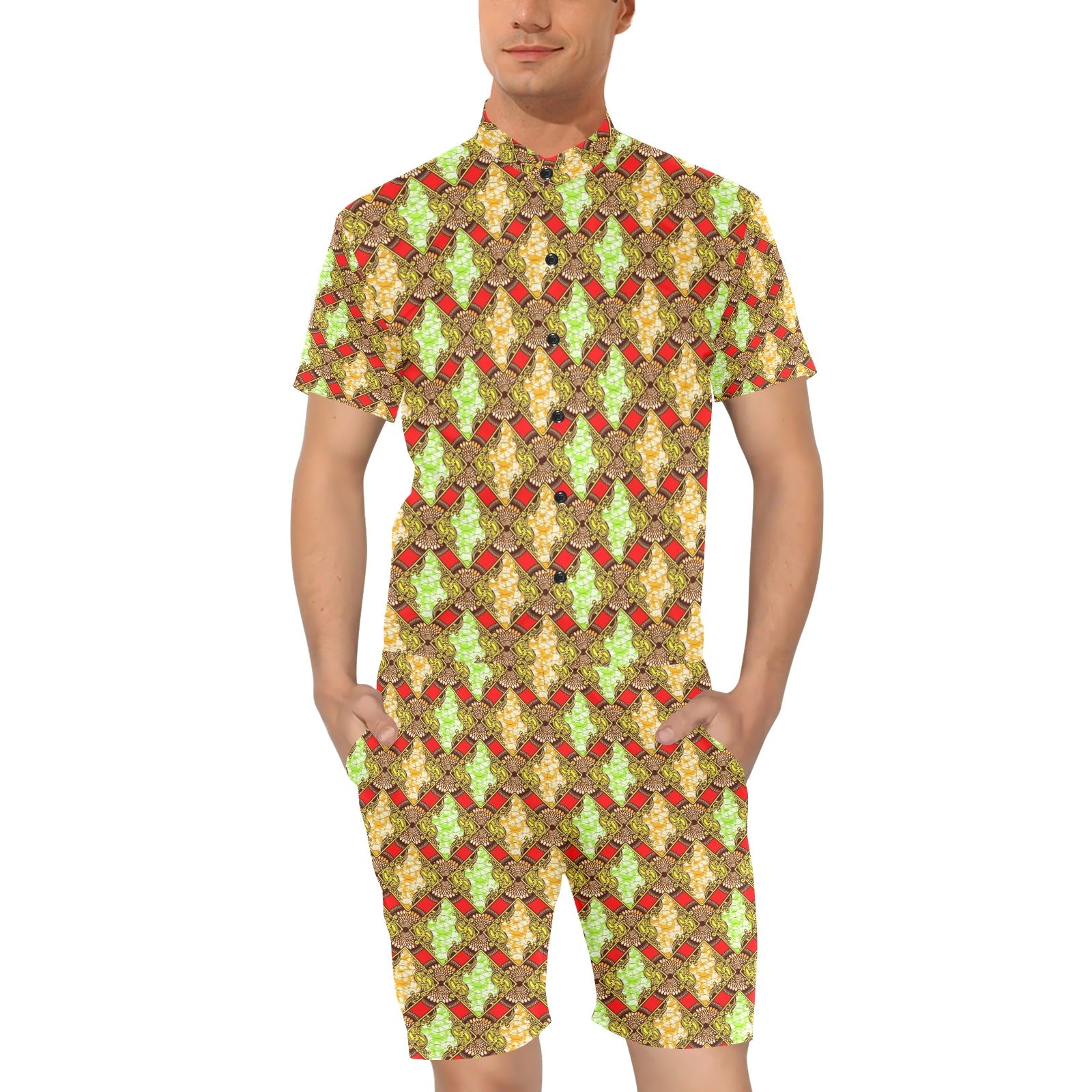 African Classic Print Pattern Men's Romper