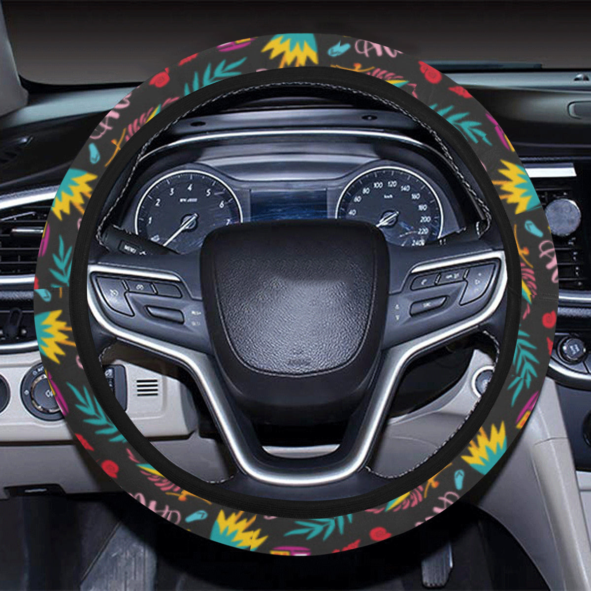 Aloha Hawaii Summer Design Themed Print Steering Wheel Cover with Elastic Edge