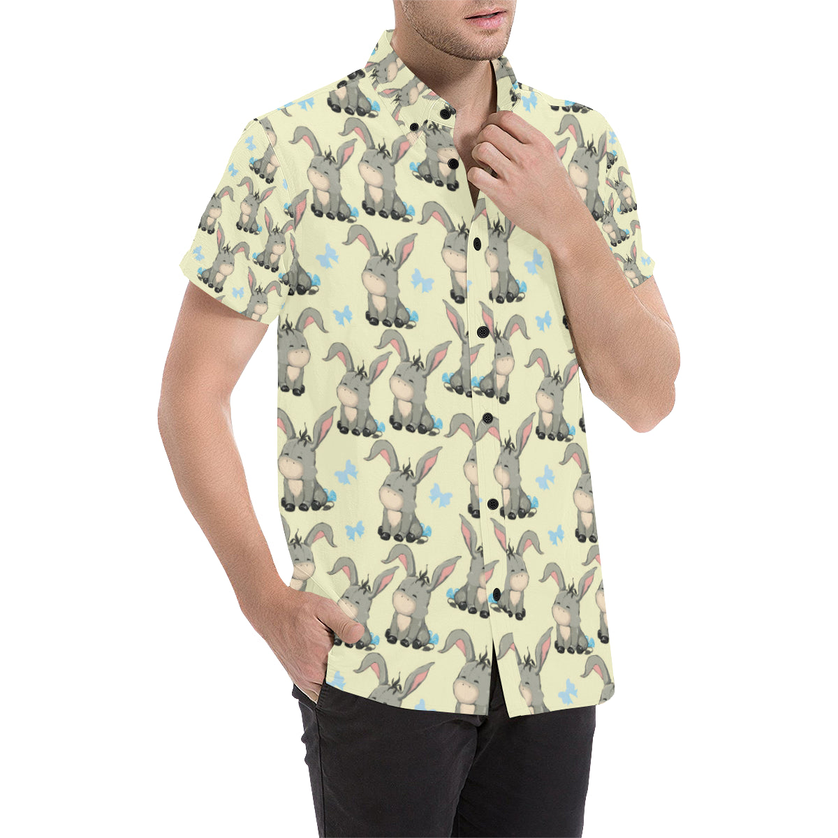 Donkey Baby Pattern Print Design 02 Men's Short Sleeve Button Up Shirt