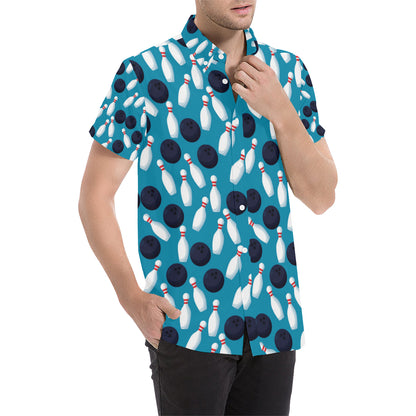 Bowling Pin Pattern Print Design 010 Men's Short Sleeve Button Up Shirt