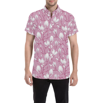 Magnolia Pattern Print Design MAG05 Men's Short Sleeve Button Up Shirt