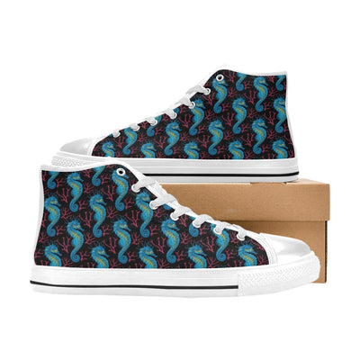 SeaHorse Print Design LKS401 High Top Women's White Shoes