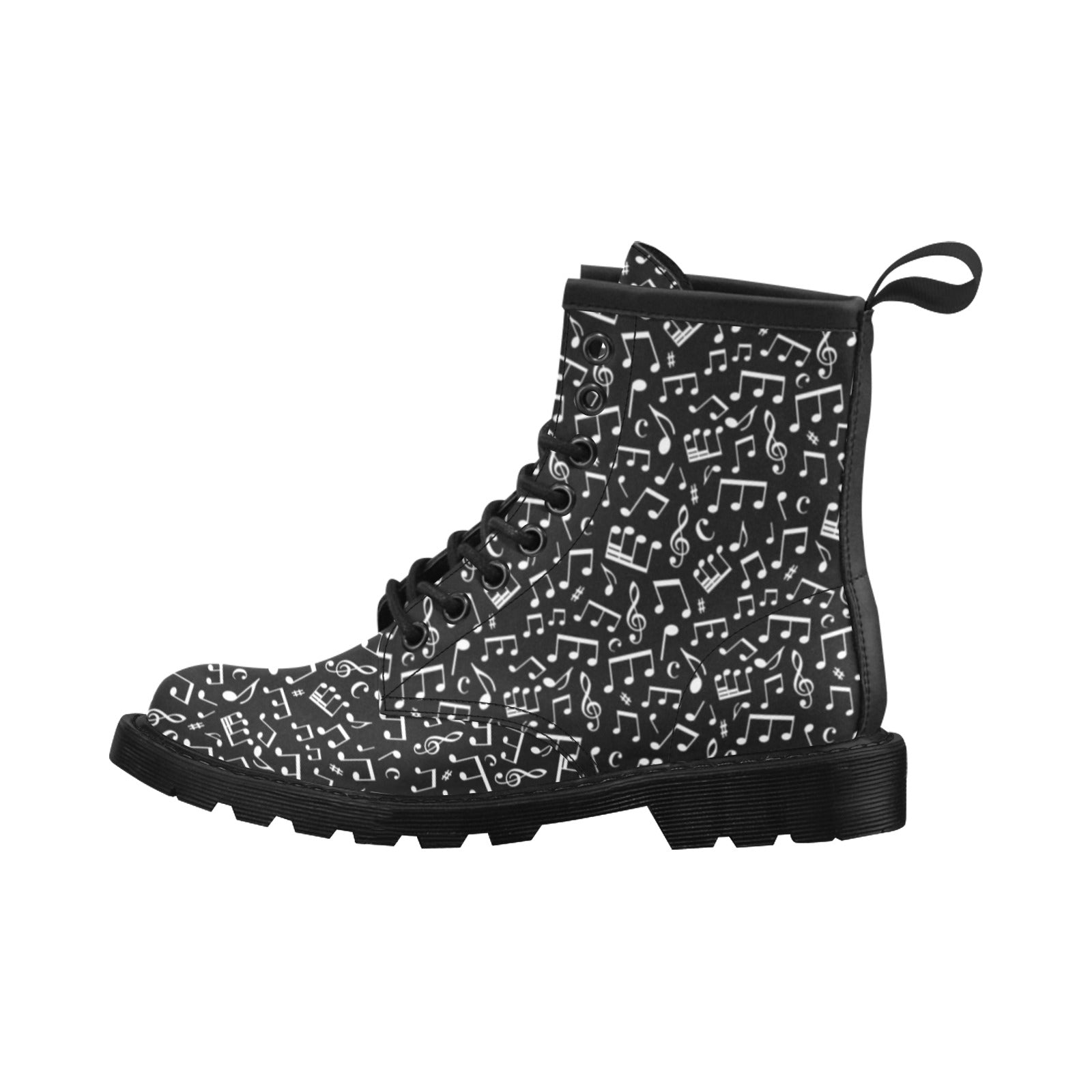 Music Note Black white Themed Print Women's Boots