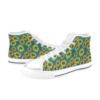 Sunflower Print Design LKS301 High Top Women's White Shoes