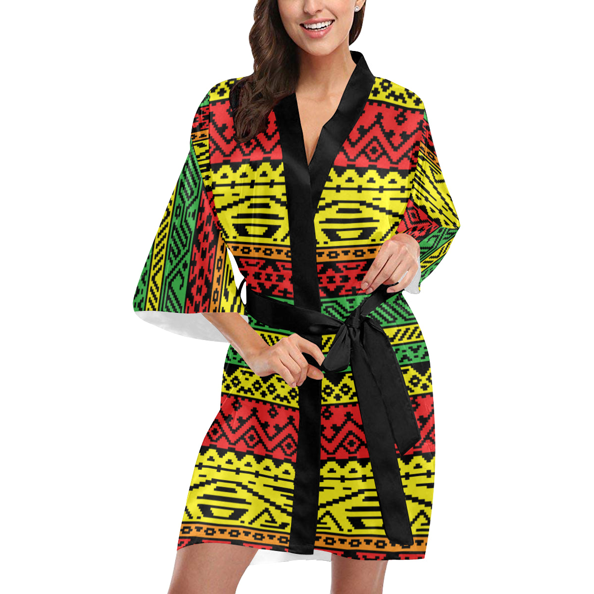 Rastafarian Pattern Print Design A02 Women's Short Kimono