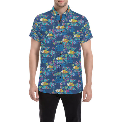 Flying Fish Pattern Print Design 01 Men's Short Sleeve Button Up Shirt