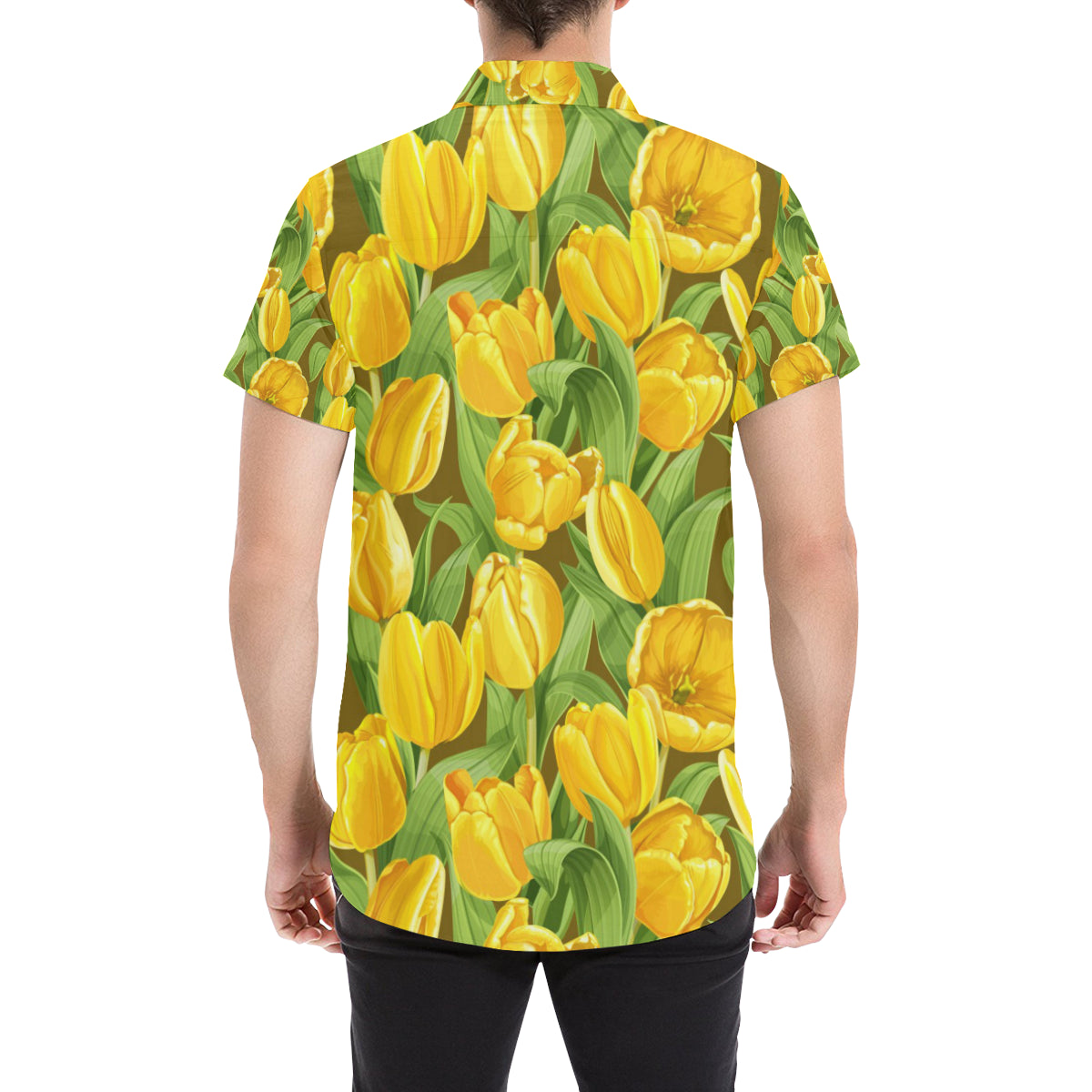 Tulip Yellow Pattern Print Design TP010 Men's Short Sleeve Button Up Shirt