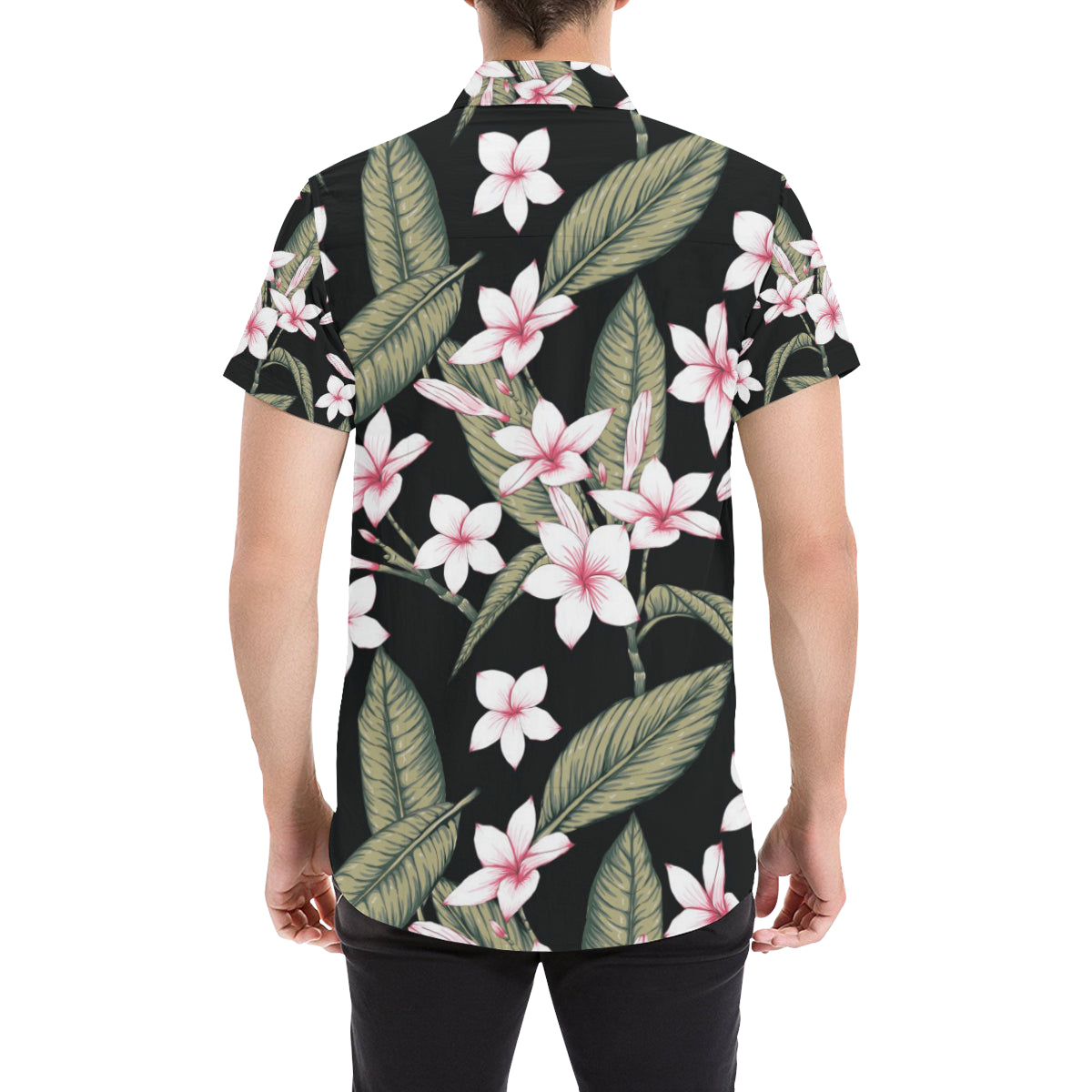 Plumeria Pattern Print Design PM021 Men's Short Sleeve Button Up Shirt