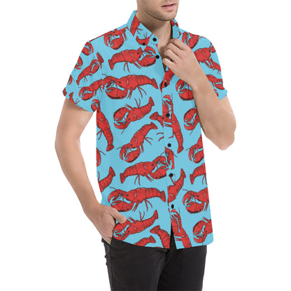 Lobster Red Pattern Print Design 03 Men's Short Sleeve Button Up Shirt