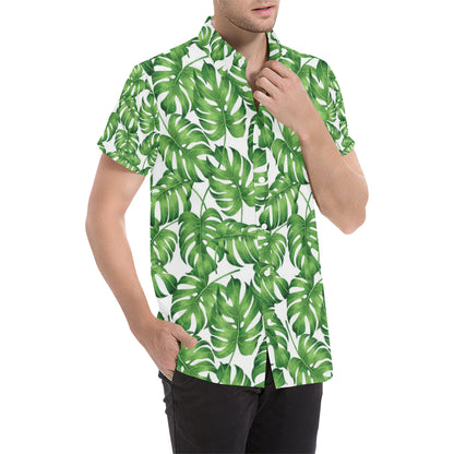 Palm Leaves Pattern Print Design PL08 Men's Short Sleeve Button Up Shirt