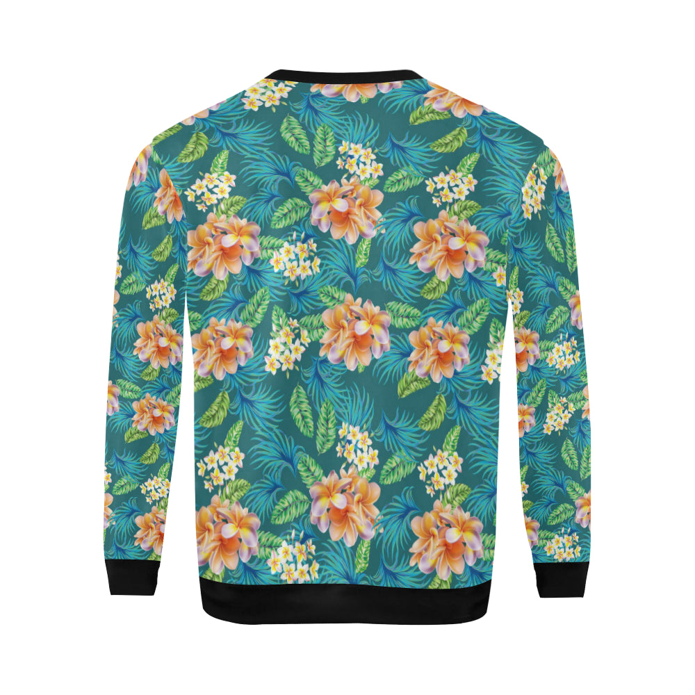 Plumeria Tropical Flower Design Print Men Long Sleeve Sweatshirt