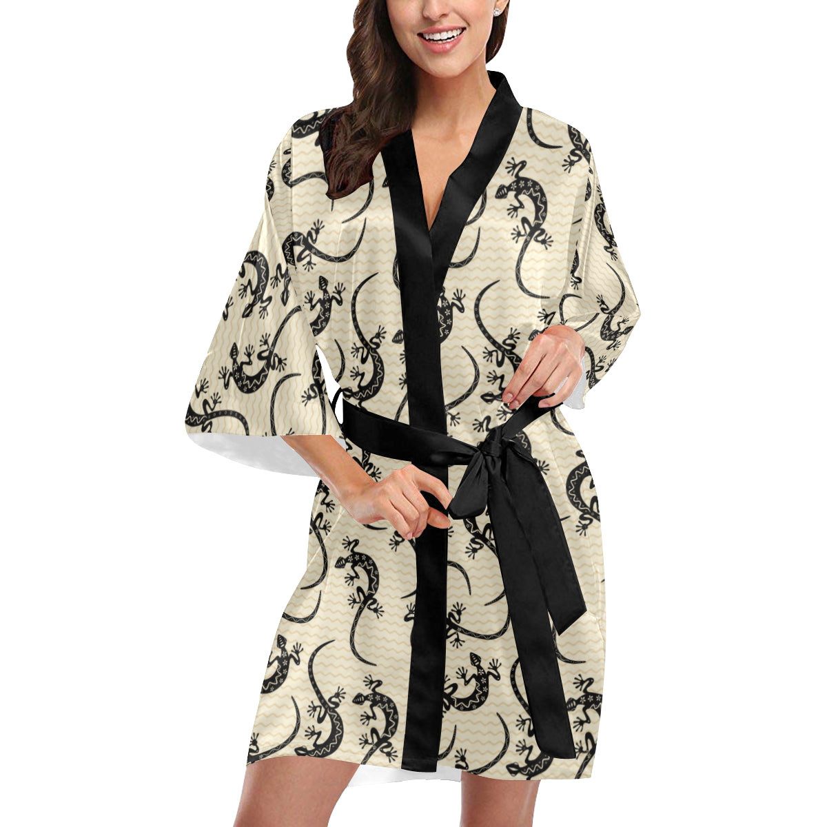 lizard Pattern Print Design 02 Women's Short Kimono