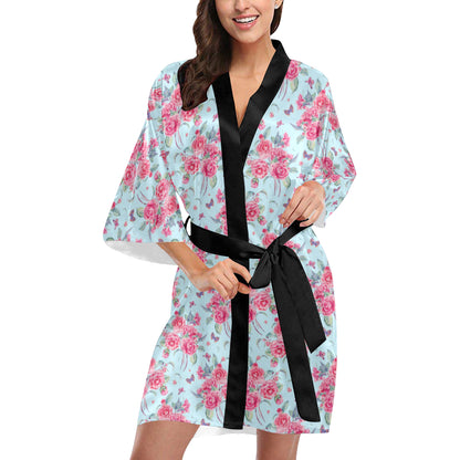 Camellia Pattern Print Design 01 Women's Short Kimono