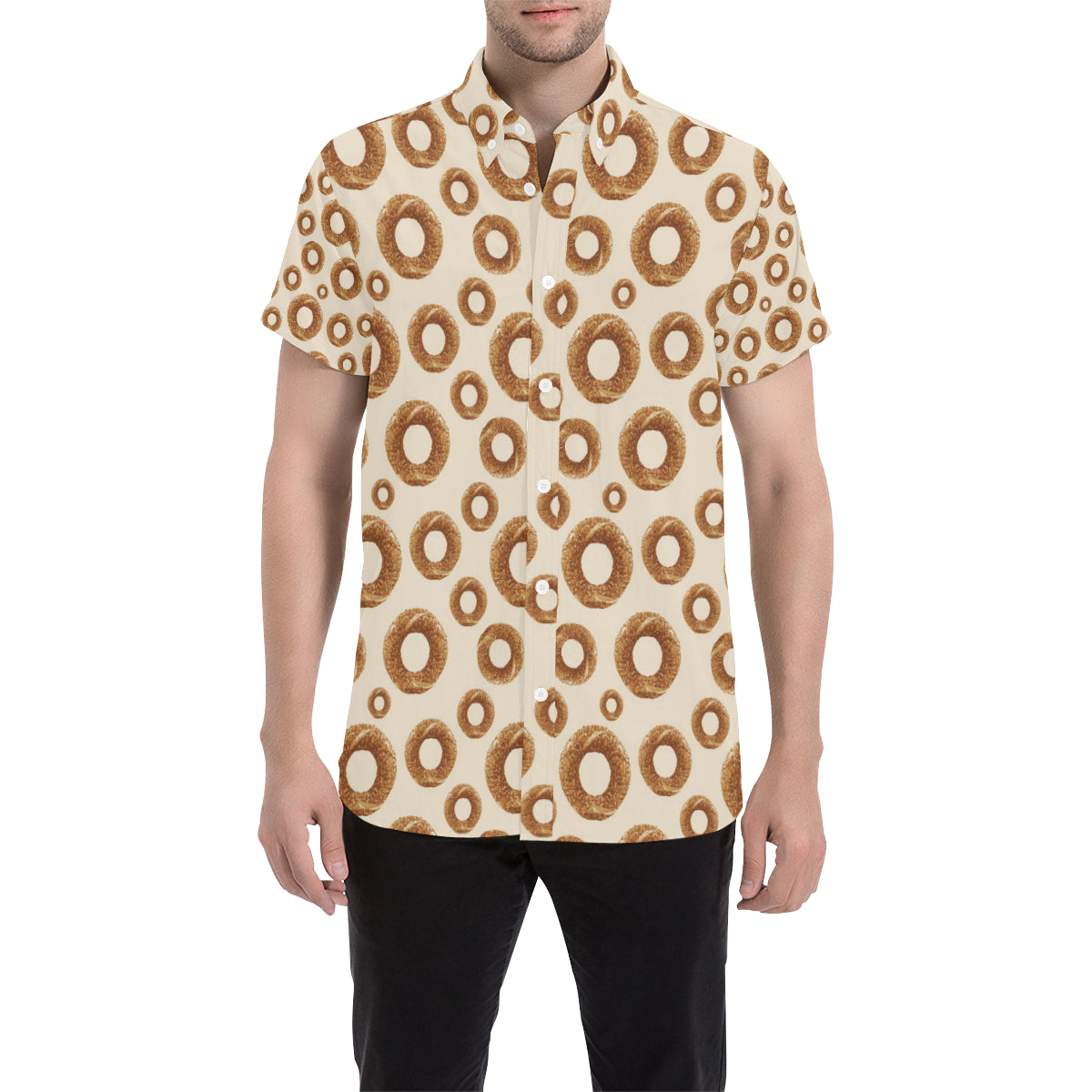 Bagel Pattern Print Design 01 Men's Short Sleeve Button Up Shirt