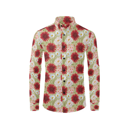 Gerberas Pattern Print Design GB07 Men's Long Sleeve Shirt