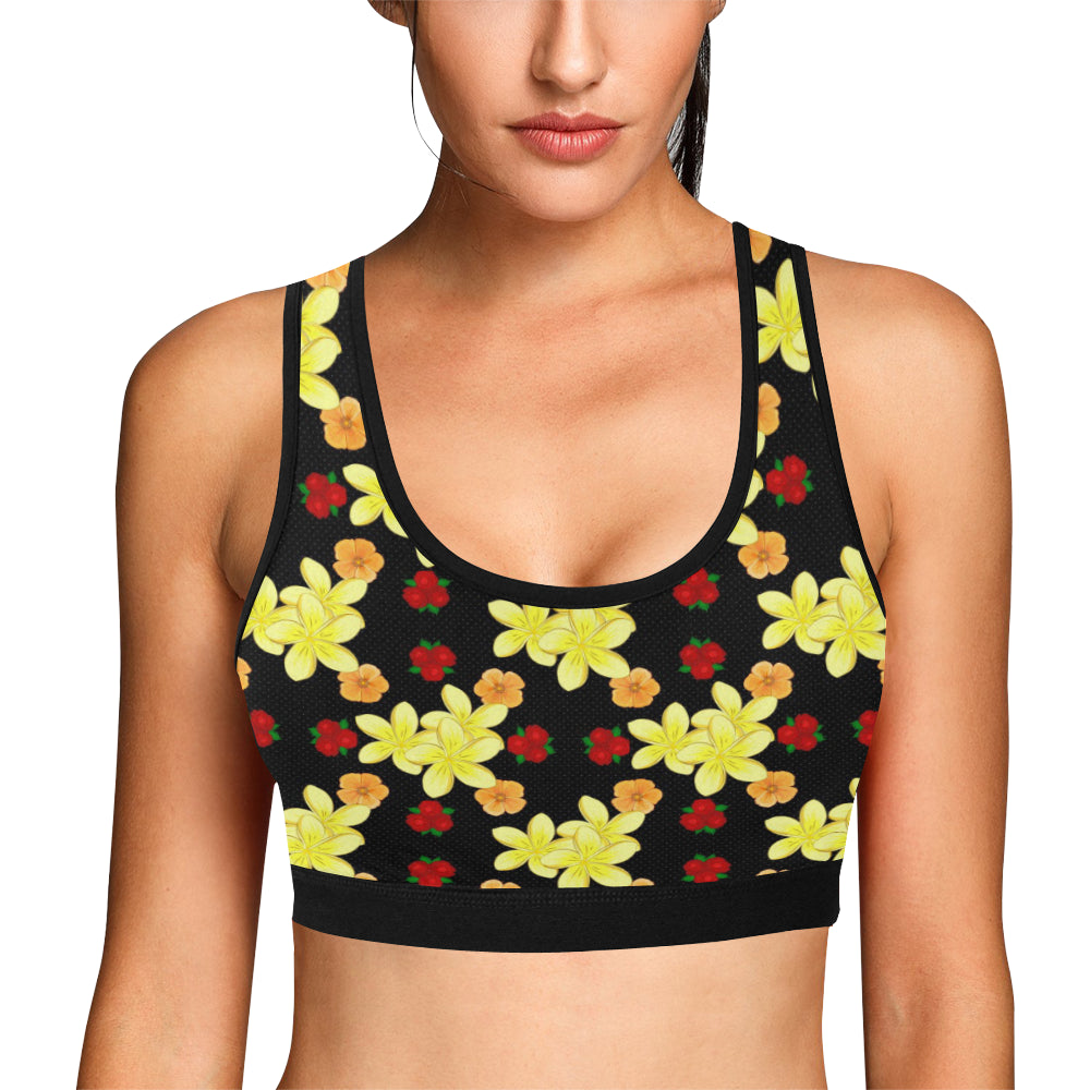 Yellow Plumeria Pattern Print Design PM04 Sports Bra