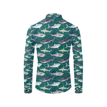 Shark Style Print Men's Long Sleeve Shirt