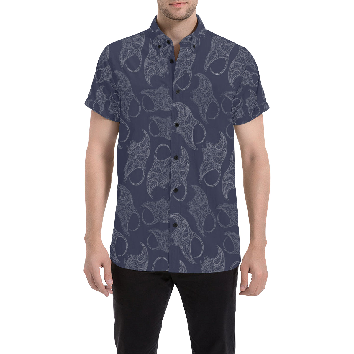 Manta Ray Pattern Print Design 01 Men's Short Sleeve Button Up Shirt