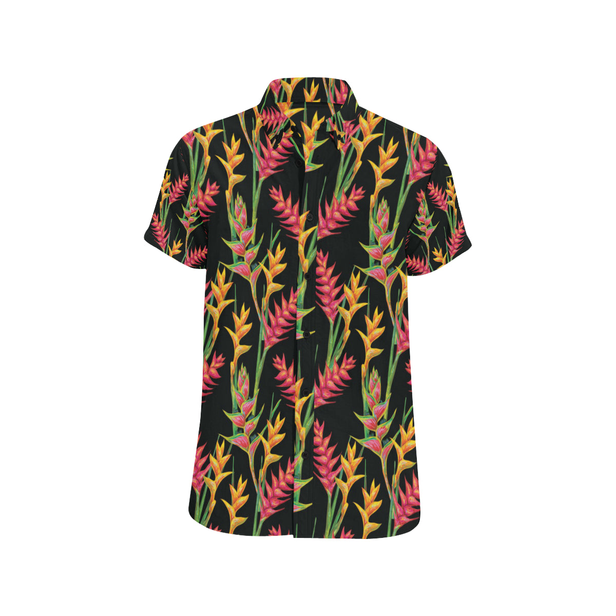 Heliconia Pattern Print Design HL01 Men's Short Sleeve Button Up Shirt