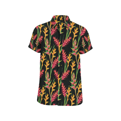 Heliconia Pattern Print Design HL01 Men's Short Sleeve Button Up Shirt