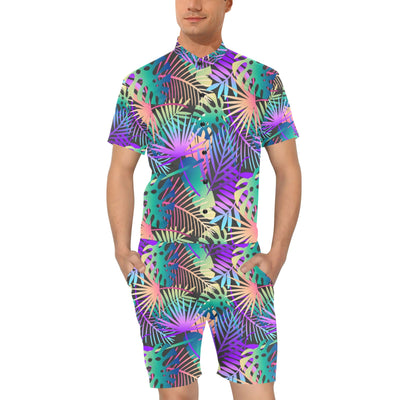 Neon Flower Tropical Palm Leaves Men's Romper