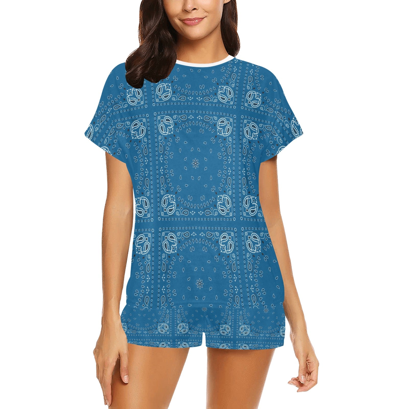 Bandana Blue Print Design LKS301 Women's Short Pajama Set